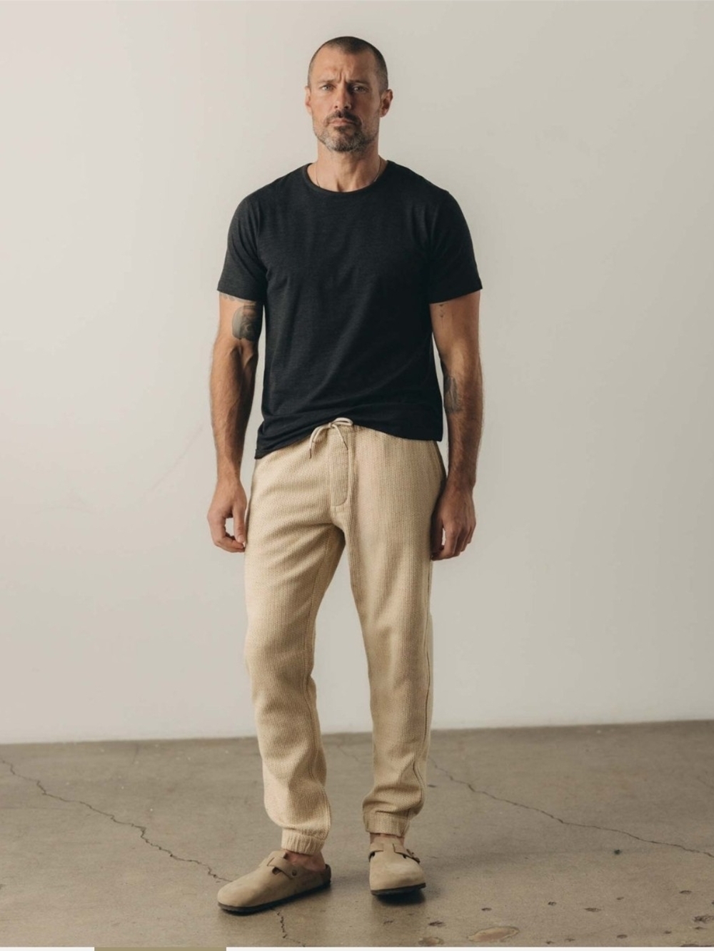 Taylor Stitch Beige Waffle Knit Joggers with Drawstring